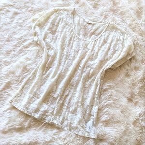 White Sheer Floral Lace Shirt